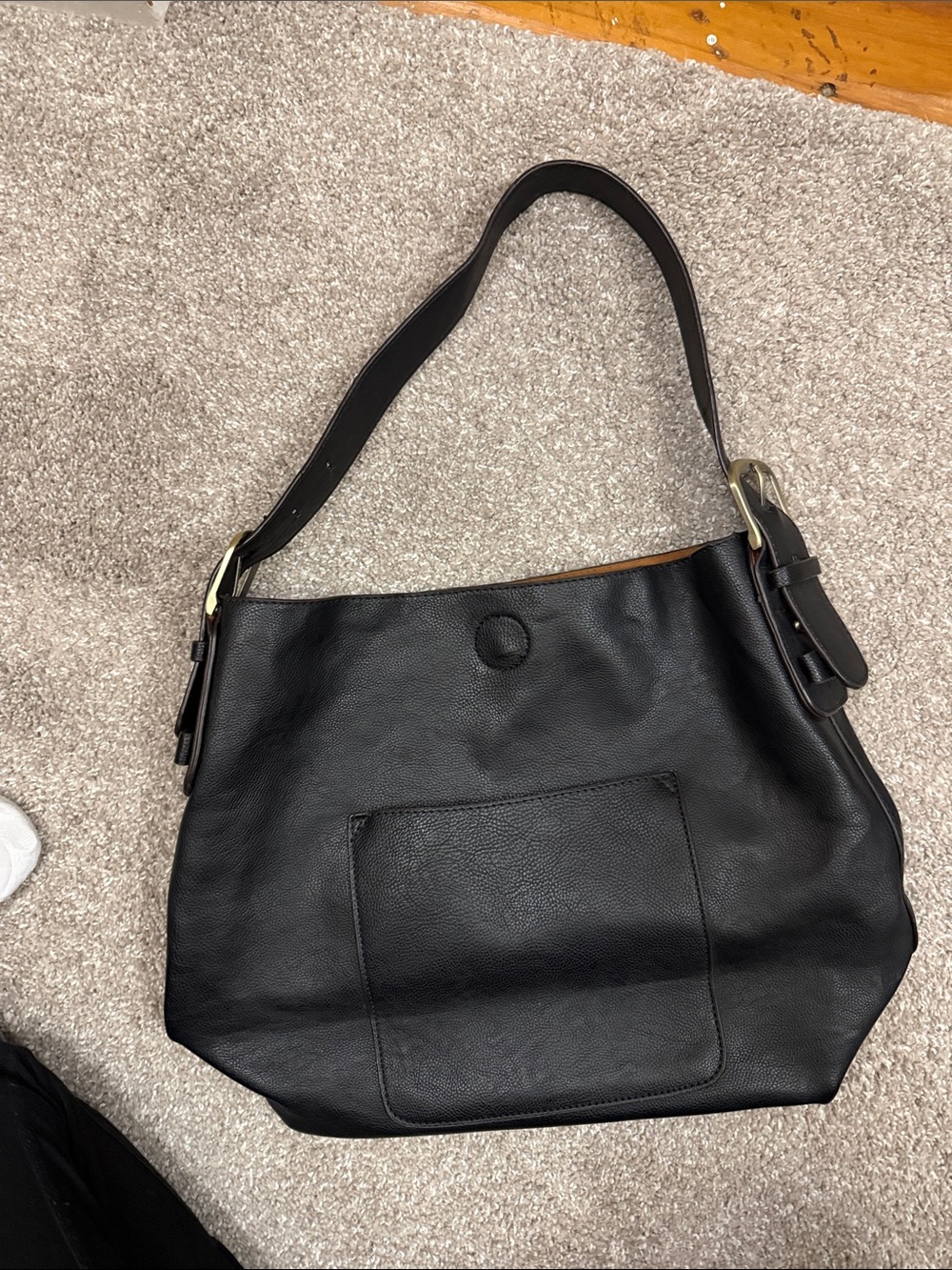 Black Leather Shoulder Bag - Classic Everyday Tote